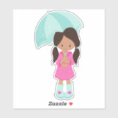 ラテンアメリカ系女性ガール、レインコートのガール、傘を持つガール シール