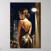 ラテンアメリカ系女性スタンディングアンダーマイアミ通りライト絵画 ポスター (正面)