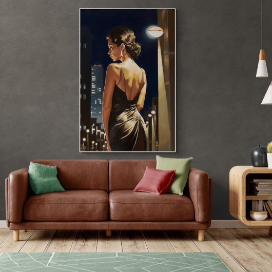 ラテンアメリカ系女性スタンディングアンダーマイアミ通りライト絵画 ポスター