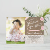 ラテンアメリカ系女性スペインのバプテスマ2回目の誕生日パーティー写真 招待状 (スタンド正面)
