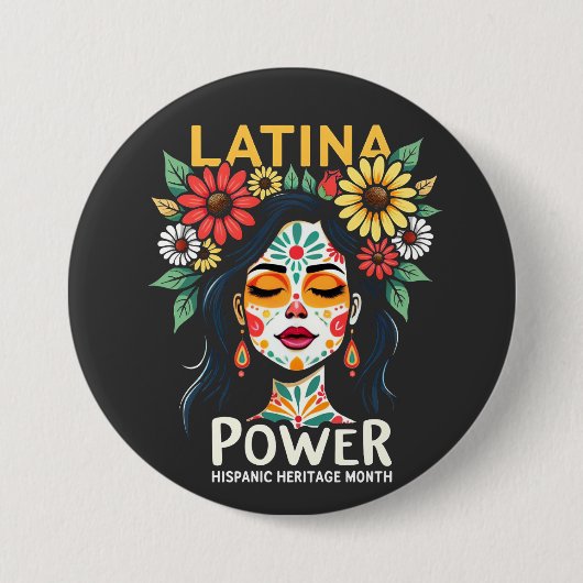 ラテンアメリカ系女性パワー伝統月 缶バッジ (正面)