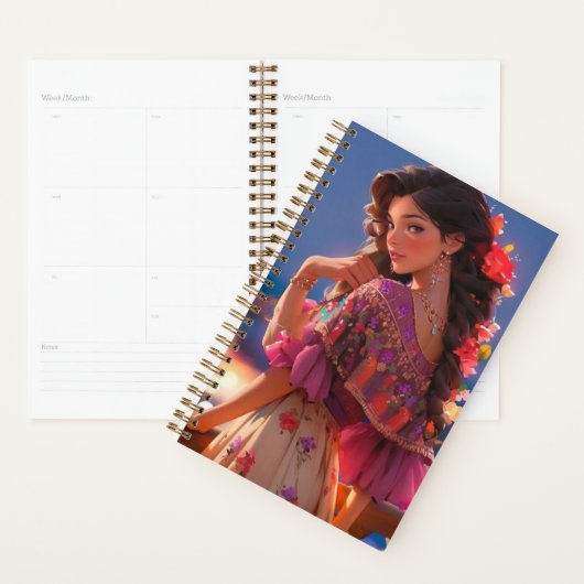 ラテンアメリカ系女性フローラ美しい プランナー手帳 (ディスプレー)