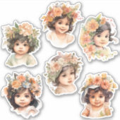 ラテンアメリカ系女性ベビー顔花模様ヴィンテージアンティーク仕訳帳 シール (正面)