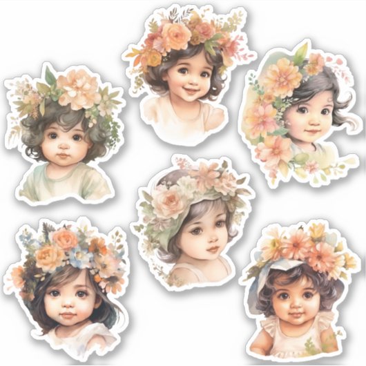 ラテンアメリカ系女性ベビー顔花模様ヴィンテージアンティーク仕訳帳 シール (正面)