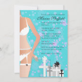 ラテンアメリカ系女性ランジェリーブライダルシャワーティール（緑がかった色）と紫 招待状 (正面)