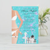 ラテンアメリカ系女性ランジェリーブライダルシャワーティール（緑がかった色）と紫 招待状 (スタンド正面)