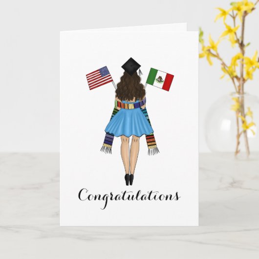ラテンアメリカ系女性大学院生セラプメキシコアメリカンフラッグスグラード カード (黄色い花)