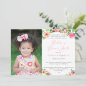 ラテンアメリカ系女性1th誕生日バプテスマパーティートロピカルカラー 招待状 (スタンド正面)