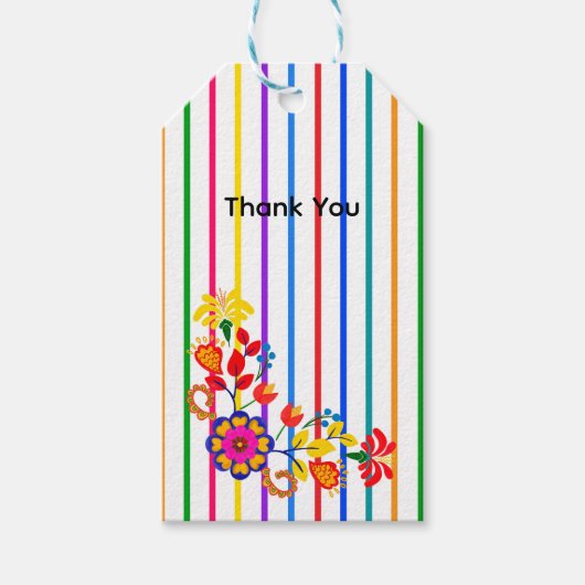 ラテン系の誇りを感じるベイビーシャワー | 花柄 & ストライプ ギフトタグ (正面)