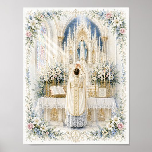 ラテン語の伝統的なミサ 初ミサ 水彩画 ポスター (正面)