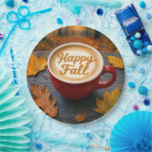 ラテ幸せな秋で赤いマグカップと紅葉 ペーパープレート (パーティー)