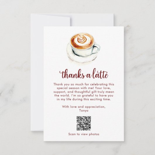 ラテ感謝祭のウェディングシャワーQRコードウォーターカラー サンキューカード (正面)