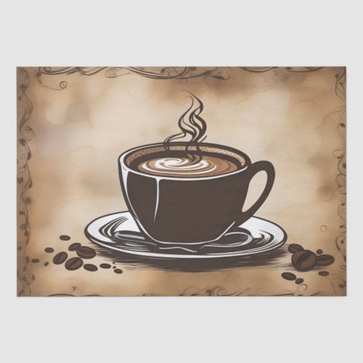 ラテ コーヒー カップ デコパージュ /  薄葉紙 (正面)