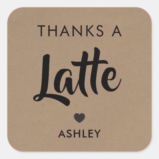 ラテ タグ、コーヒー ステッカー、クラフト スクエアシール (正面)