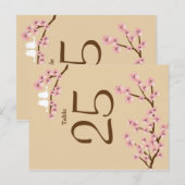 ラテ&ピンクさくらんぼ結婚ブロッサムのテーブル番号 ポストカード (正面/裏面)
