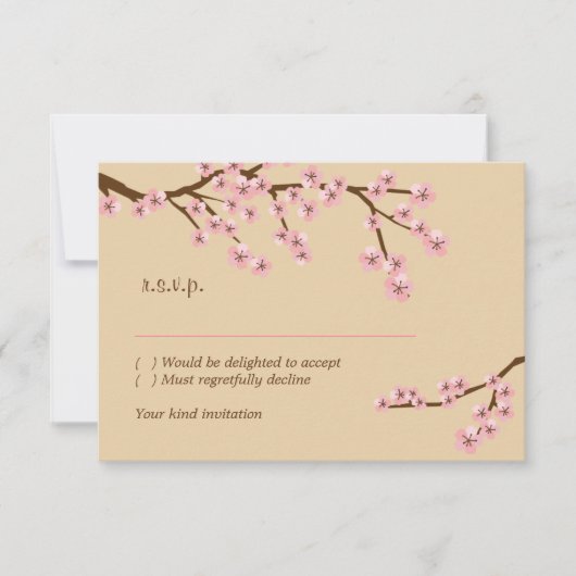 ラテ&ピンクの桜の招待状(封筒付き) 出欠カード (正面)