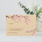 ラテ&ピンクの桜の招待状(封筒付き) 出欠カード (スタンド正面)