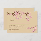 ラテ&ピンクの桜の招待状(封筒付き) 出欠カード (正面/裏面)