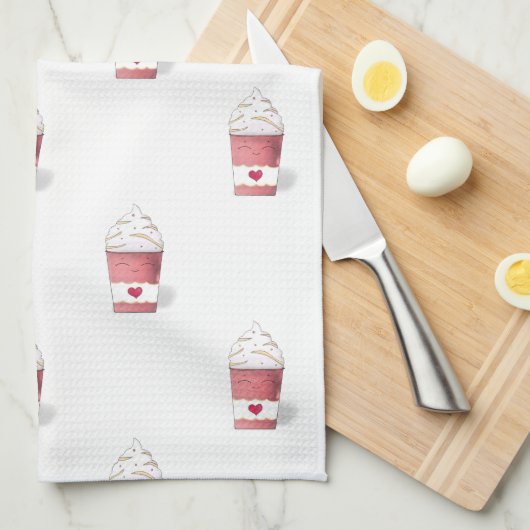 ラテ&ホイップクリーム（ピンク） キッチンタオル (四つ折り)