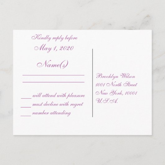 ラディアントオーキッドウェディングRSVPポストカード インビテーションポストカード (裏面)