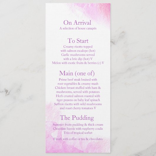 ラディアントオーキッドスタイル化結婚された芸術のディナーメニュー メニュー (裏面)