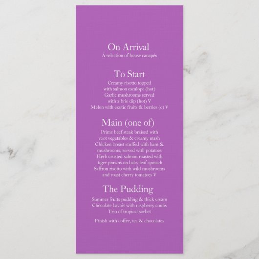 ラディアントオーキッドスタイル化結婚された芸術のディナーメニュー メニュー (裏面)