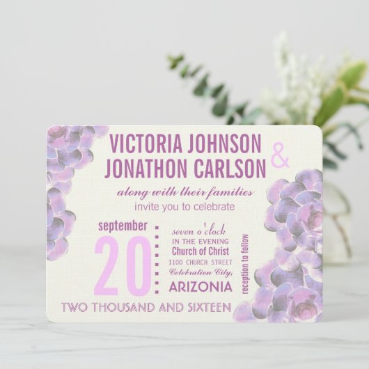 ラディアントオーキッド多肉性モダンタイポグラフィ結婚ズ 招待状 (スタンド正面)