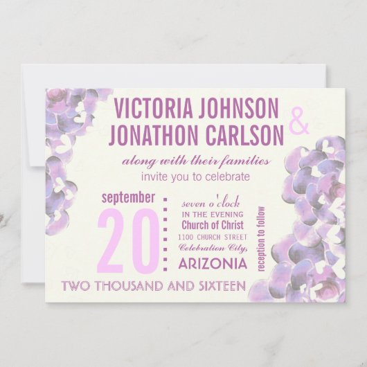 ラディアントオーキッド多肉性モダンタイポグラフィ結婚ズ 招待状 (正面)