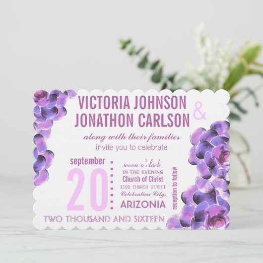 ラディアントオーキッド多肉性モダンタイポグラフィ結婚ズ 招待状 (スタンド正面)