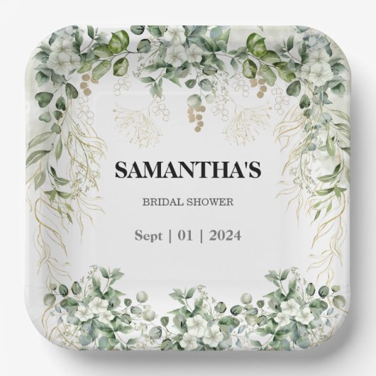 ラディアントガーデン：金ゴールドタッチブライダルシャワー ペーパープレート (正面)