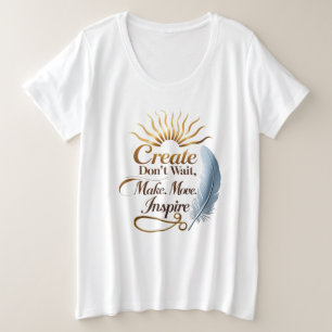 ラディアントサン&フェザー引用文プラスサイズTシャツ プラスサイズTシャツ