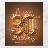 ラディアントシックなグラムブラウンと金ゴールド30歳の誕生日 ワインラベル (シングルラベル)