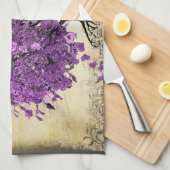 ラディアントパープルハートリーフ結婚の木 キッチンタオル (四つ折り)