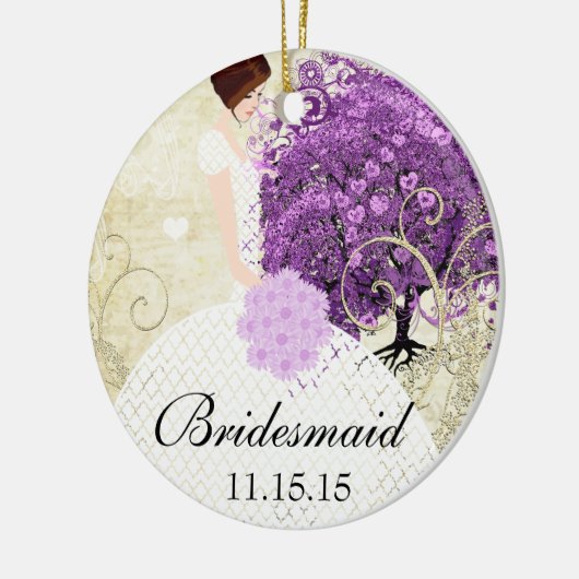 ラディアントパープルハートリーフ結婚の木 セラミックオーナメント (左)