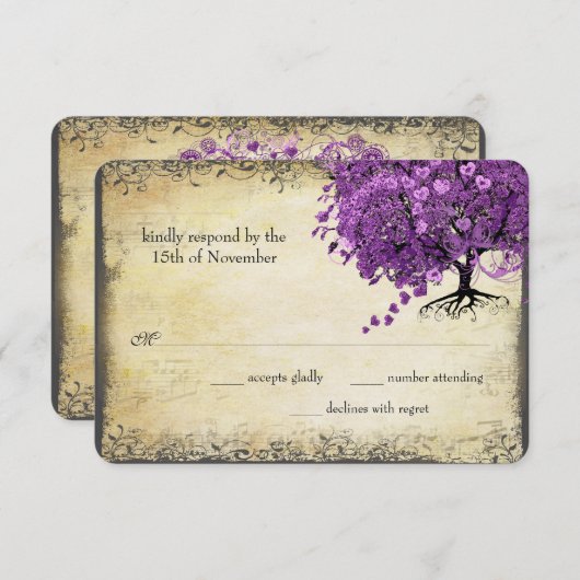 ラディアントパープルハートリーフ結婚の木 出欠カード (正面/裏面)