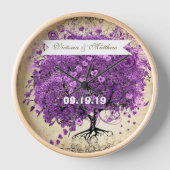 ラディアントパープルハートリーフ結婚の木 壁時計 (正面)