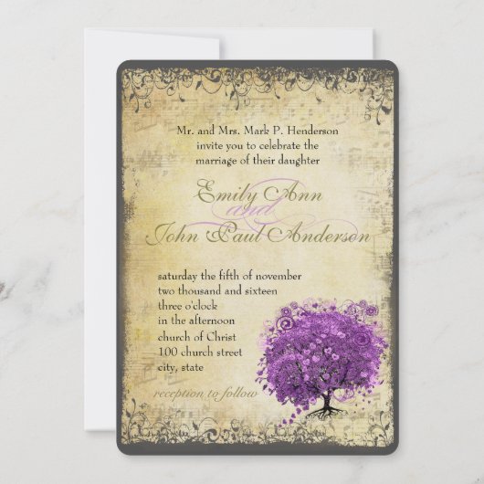 ラディアントパープルハートリーフ結婚の木 招待状 (裏面)