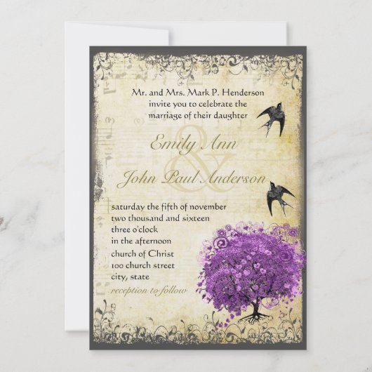 ラディアントパープルハートリーフ結婚の木 招待状 (裏面)