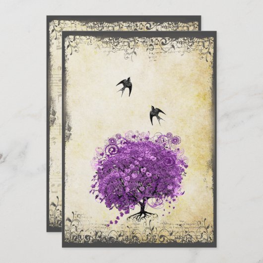 ラディアントパープルハートリーフ結婚の木 招待状 (正面/裏面)