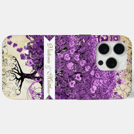 ラディアントパープルハートリーフ結婚の木 Case-Mate iPhoneケース (裏面 (横))