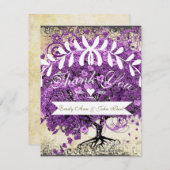 ラディアントパープルロマンチックハート結婚リーフ サンキューカード (正面/裏面)