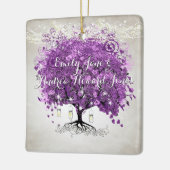 ラディアントパープルロマンチックハート結婚リーフ セラミックオーナメント (左)