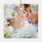 ラディアントパープルロマンチックハート結婚リーフ セラミックオーナメント (裏面)