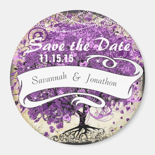 ラディアントパープルロマンチックハート結婚リーフ マグネット (正面)