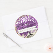 ラディアントパープルロマンチックハート結婚リーフ ラウンドシール (封筒)