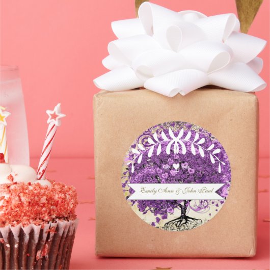 ラディアントパープルロマンチックハート結婚リーフ ラウンドシール (パーティー)