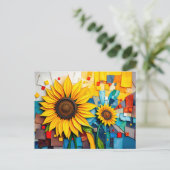 ラディアントヒマワリモダンの抽象芸術スタイル シーズンポストカード (スタンド正面)