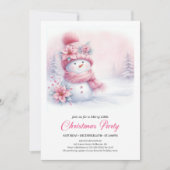 ラディアントピンクの雪だるま デジタルキッズクリスマスパーティー 招待状 (正面)