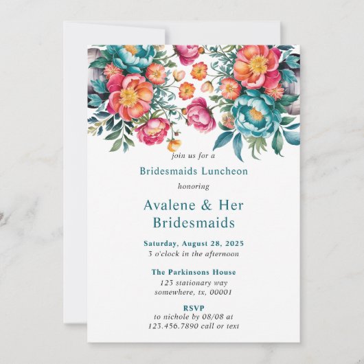 ラディアントピーオンブーケブリデスメイドランチョン 招待状 (正面)