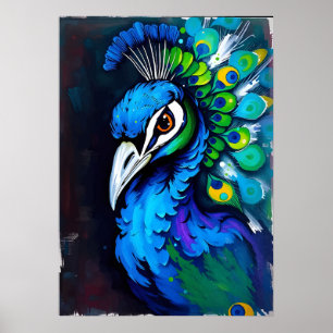 ラディアントピーコックススプラッシュアートカラフル- Bird Art ポスター